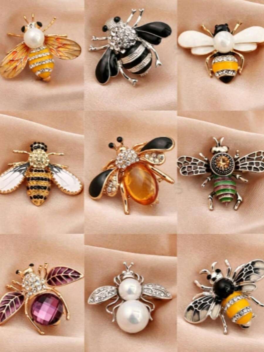 Cute Rhinestone Bee Brooch, Women's Party Accessory, Insect Faux Pearl Corsage Brooch, Cardigan Set Clothing Accessory, Gift - Multicolor - View 1