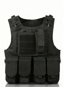 Outdoor Tactical Vest - Multifunctional Protective Tactical Vest, Durable Oxford Fabric Material, Adjustable Shoulder And Waist Straps, Breathable Mesh Back, Quick Release Buckle, Suitable For Bulletproof Plate Design And Multiple Practical Pockets - Black - View 4
