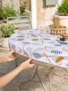 1pc-Fitted Table Cover, Stretch Tablecloth For Outdoor Dining Table, Modern Leaf Print Polyester Table Cover With Elastic Edge, Washable Table Protector For Patio Garden Kitchen Dining, Picnic, Party, Everyday Home Decor - Multicolor - View 6