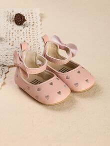 1 Pair Infant Girl Embroidered Heart Fashion Versatile Princess Shoes, Suitable For Spring And Autumn - Pink - View 3
