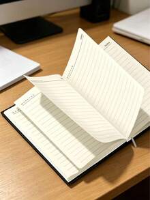1Pc PU Leather Sponge-Padded Notebook - A5 Business Journal, 100 Sheets, Black Professional Notepad For Meeting Notes & Office Work - Black - View 5