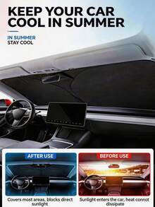 1PC Portable Car Silver Sunshade, Suitable For Most Car Models Including SUV And Sedan, Heat Insulation Front Windshield Sunshade, Easy To Fold And Store, Suitable For Spring, Summer, Autumn - Multicolor - View 3