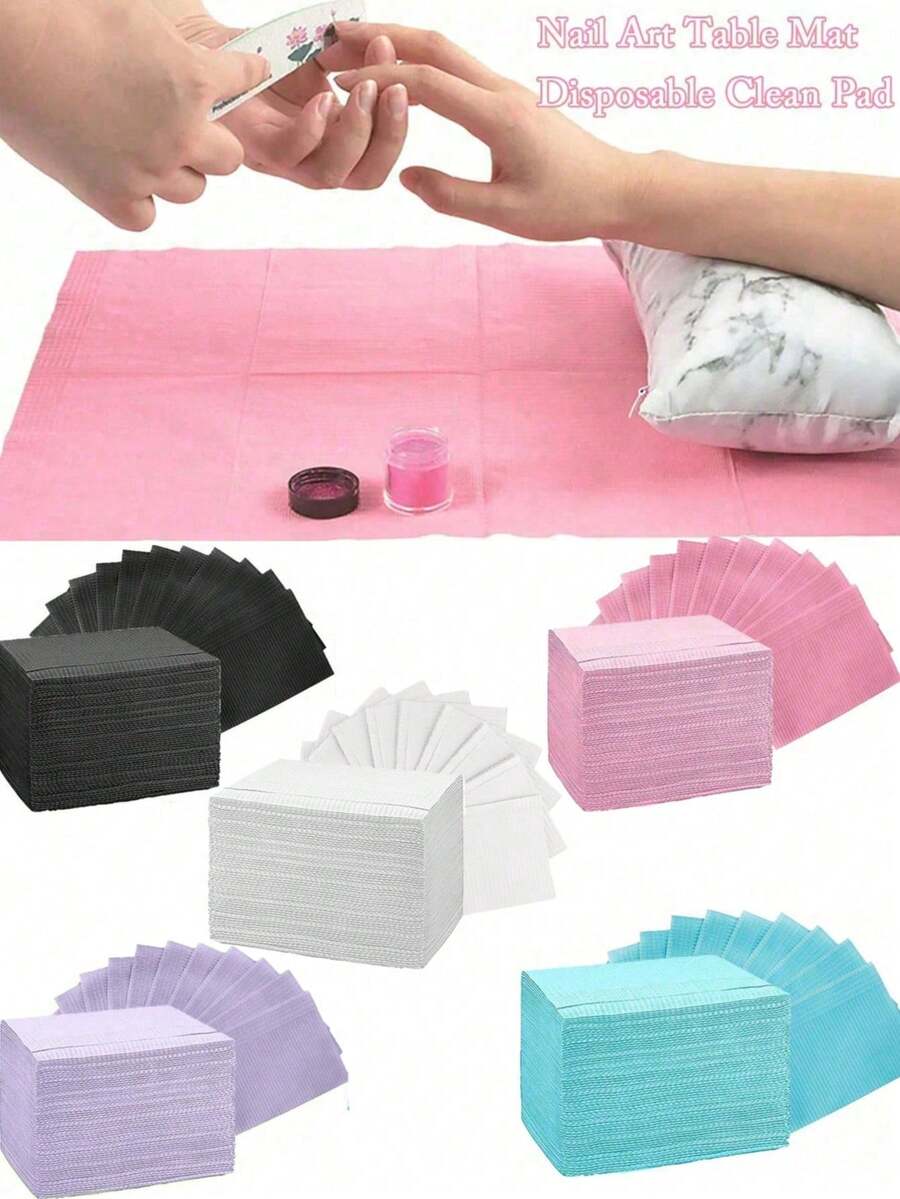 5/10/20/50/125pcs/1pack Disposable Pink/Blue Nail Art Table Mat, 3-Layer Waterproof Foldable Cleaning Pad, Tablecloth, Nail Salon Paper Towel, Multi-Function Beauty Product, Tattoo Cleaning Cloth, Waterproof Tablecloth, Nail Art Tools
