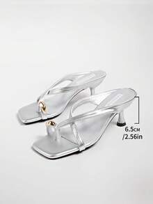 5cm New Colorblock Minimalist Toe-Post Wedge Sandals Women 2025 Summer Open-Toe High Heels - Silver - View 8