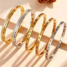 1pc Single Row Full Rhinestone 6mm Roman Letter Bracelet, Stainless Steel Vacuum Plated, Luxury Versatile Open Cuff - Multicolor - View 2
