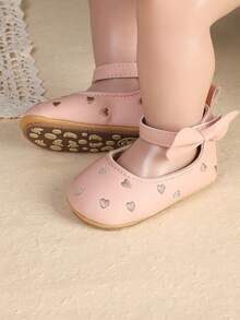 1 Pair Infant Girl Embroidered Heart Fashion Versatile Princess Shoes, Suitable For Spring And Autumn - Pink - View 4