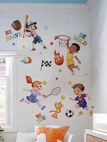 1pc Cartoon Children's Theme Wall Sticker Set, Sports/Rainbow Learning Dual Styles Available, Self-Adhesive Inspirational Decorative Stickers, Kids Room & Classroom Wall Decoration Tool - Wall Stickers - View 5