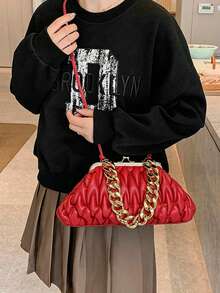 1pc Red Fashion Pleated Clasp Evening Bag Handbag Chain Crossbody Shoulder Bag For Women - Red - View 4