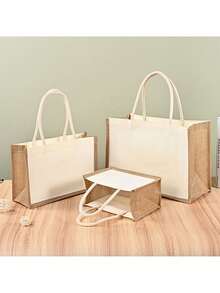 1pc Blank Linen Gift Tote Bag With Rope Handle, Reusable Linen Shopping Bag, Multiple Sizes, Linen Packaging Bag, Suitable For Wedding Birthday Gifts, Boutique Retail Products, Supermarket Shopping, Takeout, Handmade Storage, Gift Carrying Bag - White and Yellowish-brown - View 6