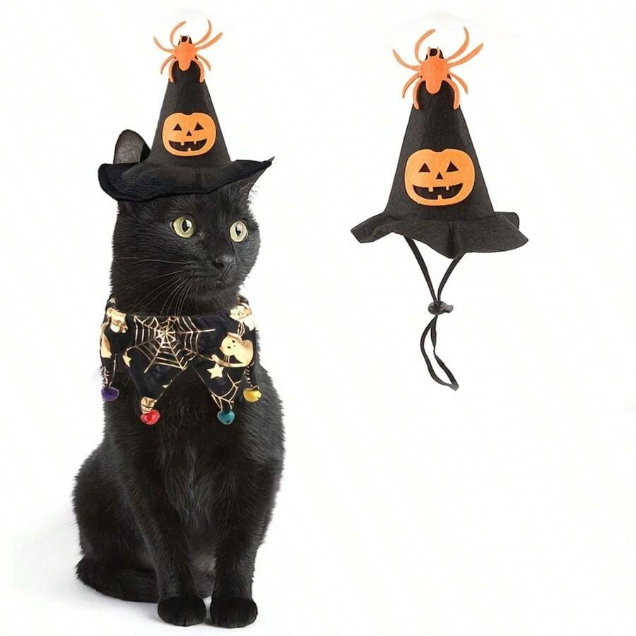 Accesoriu universal de cap pentru animale de companie de Halloween, potrivit pentru pisici și câini: pălărie de dovac de Halloween, accesoriu de Halloween pentru pisici, design elastic adaptabil pentru pisici, articol vestimentar de sărbătoare atrăgător, stil aleatoriu - Multicolor - Vizualizare 1