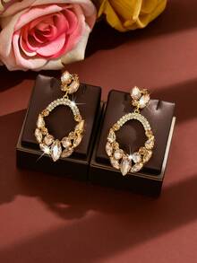 1 par de pendientes de lujo para mujer con diseño geométrico hueco de vidrio, adecuados para boda, fiesta, banquete nocturno, accesorios de vacaciones en la playa - Champán - Ver 3
