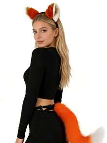 2pcs/Set Animal Ear Headband Fox Set, Cosplay Party Costume, Cute Plush Ear Accessories, Photo Props, Couple Matching Outfit Accessories - Multicolor - View 2