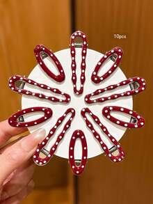 10 piezas de elegantes y lindos clips para el cabello con lunares rojos - Multicolor - Ver 7