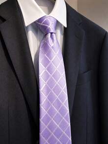 1pc Men's Purple Plaid Tie, Fashionable & Unique, Suitable For Wedding Party - Mauve Purple - View 6