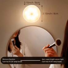 1/3/6PCS 8LED Wireless Sensor Night Light, USB Charging Intelligent Sensing Wall Light, With On/Off Function, Very Suitable For Lighting In Kitchens, Bedrooms, Living Rooms, Stairs, Corridors, Bathrooms, Dormitories And Other Places - Multicolor - View 5