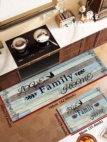 1pc Rubber Kitchen Mat, Rustic Style Decorative Art, Printed With "Love", "Family" And "Home" In Black Font, Textured Wood Plank Design Floor Mat, Suitable For Sink Area, Standing, Kitchen Decor - Multicolor - View 11