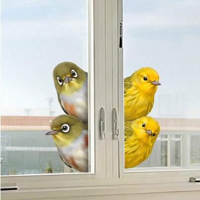 2pcs Playful Design Bird Pattern Transparent Window Clings Self-Adhesive Windows Stickers For Glass Surface Easy To Apply Removable Durable Home Decoration Cute Animal Theme Decals