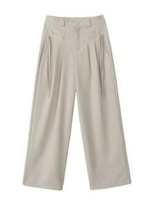 Casual Plain Color Straight High-Waist Slim Loose Suit Pants Spring - Apricot - View 5