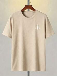 Men's Short-Sleeved T-Shirt With A Round Neck And Simple Design - 杏色 - 查看 2
