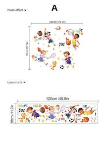 1pc Cartoon Children's Theme Wall Sticker Set, Sports/Rainbow Learning Dual Styles Available, Self-Adhesive Inspirational Decorative Stickers, Kids Room & Classroom Wall Decoration Tool - Wall Stickers - View 6
