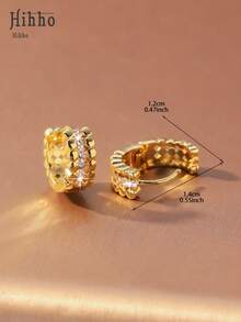Hihho 1 Pair European & American Luxury Style Premium Double Row Bead Zirconia Small Ear Cuffs, Alternating Metal Round Beads And Full Zirconia Inlay, Elegant & Exquisite Atmosphere, Suitable For Daily Commute, Date, Party, Multiple Occasions, Can Be Layered With Multiple Ear Piercings Or Paired With Ear Clips - Earrings - View 9