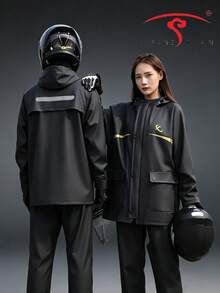 1pc Unisex 2-Piece Raincoat Set, Adult Rain Jacket And Pants, Full Body Waterproof Rain Gear For Motorcycle, Electric Bike, Delivery Riding, With Adjustable Hood, Suitable For Riding, Heavy Rain, Work, Travel And Outdoor Activities - Multicolor - View 6