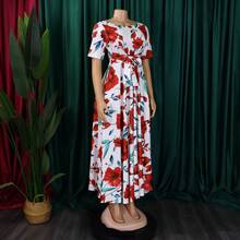 Soleil Women's 2026 New Style Elegant Lace-Up Plus Size Short Sleeve Flared Dress - White Background With Red Flowers - View 7