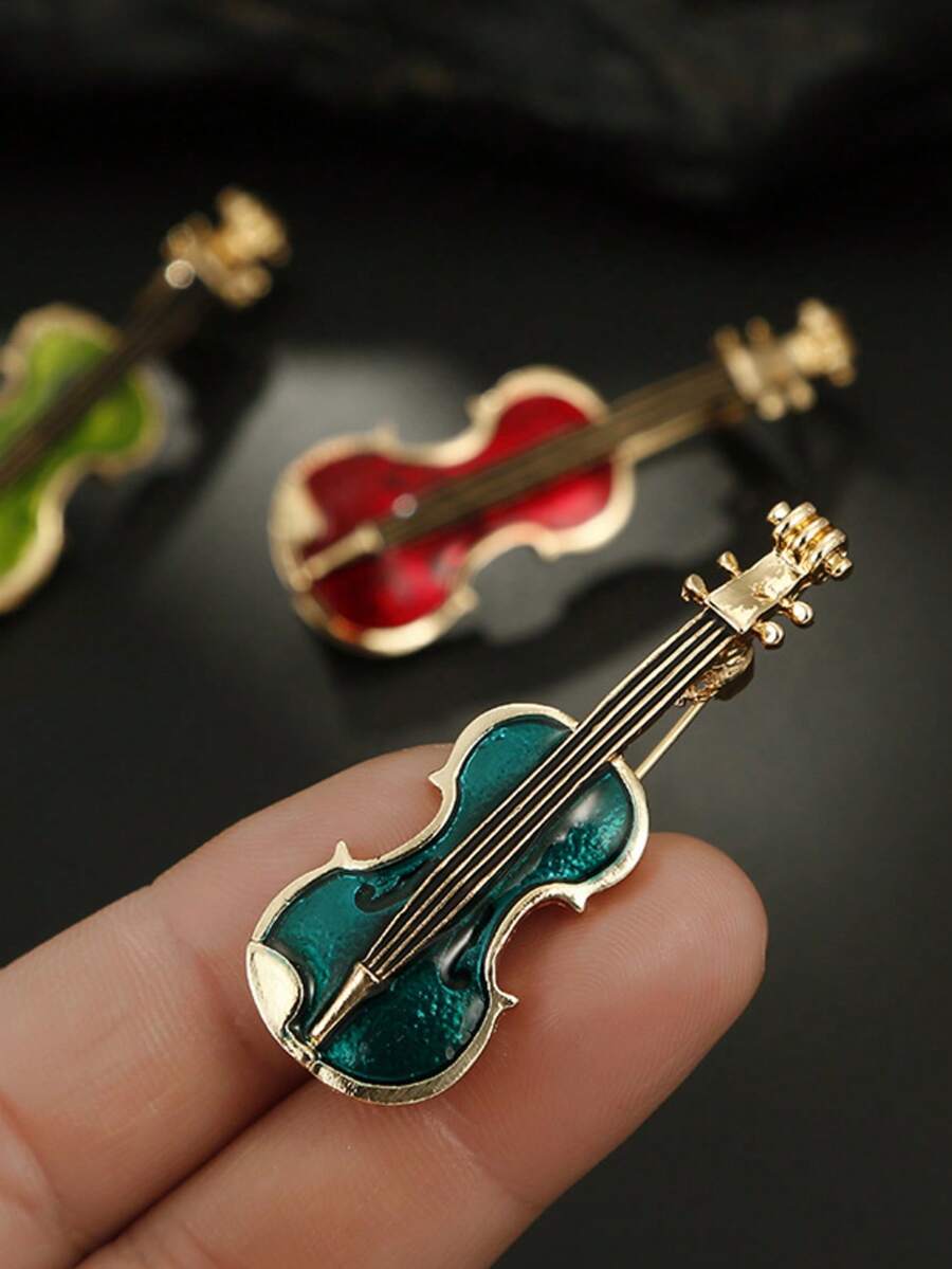 1pc Enamel Violin Brooches For Women Unisex Classic Music Guitar Pins Banquet Party Backpack Gifts Jewelry Accessories - Violin Brooch - View 1