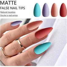 576 piezas de uas cortas a presin, 24 colores acrlicos, uas postizas cuadradas cortas, color slido, cubierta completa, puntas de uas postizas para mujeres y nias, decoraciones de uas - Multicolor - Ver 4