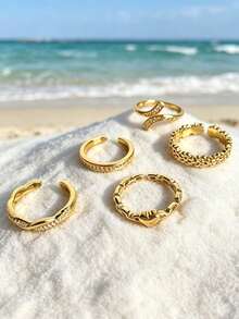 Random 1pc 2pcs 3pcs 4pcs 5pcs Beach Vacation Unique Must-Have Gold-Plated Toe Ring, Beach Outfit Finishing Touch Accessory, Adjustable Open Design - Gold - View 8