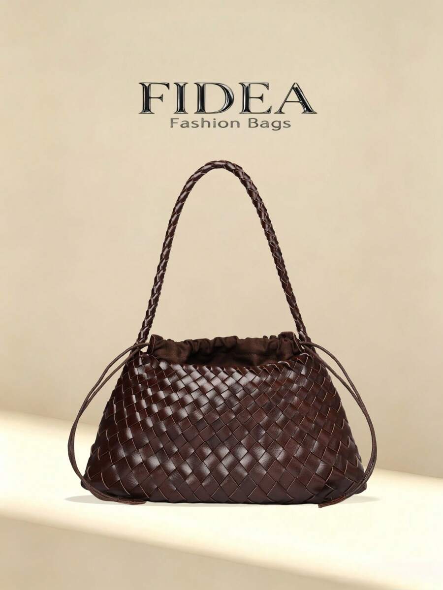 Nuevo bolso de hombro y axila en forma de media luna para mujer, minimalista, versátil para uso diario, unicolor con textura tejida de PU, calidad elegante de alta gama, cierre con nudo de cuerda, ligero y práctico, adecuado para viajes, compras, citas, desplazamientos urbanos, trabajo y otras ocasiones