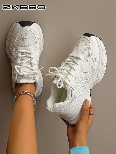 ZKBBO Women's Breathable Mesh Comfortable Thick Sole Chunky Sneakers All-Season Sports Casual Shoes