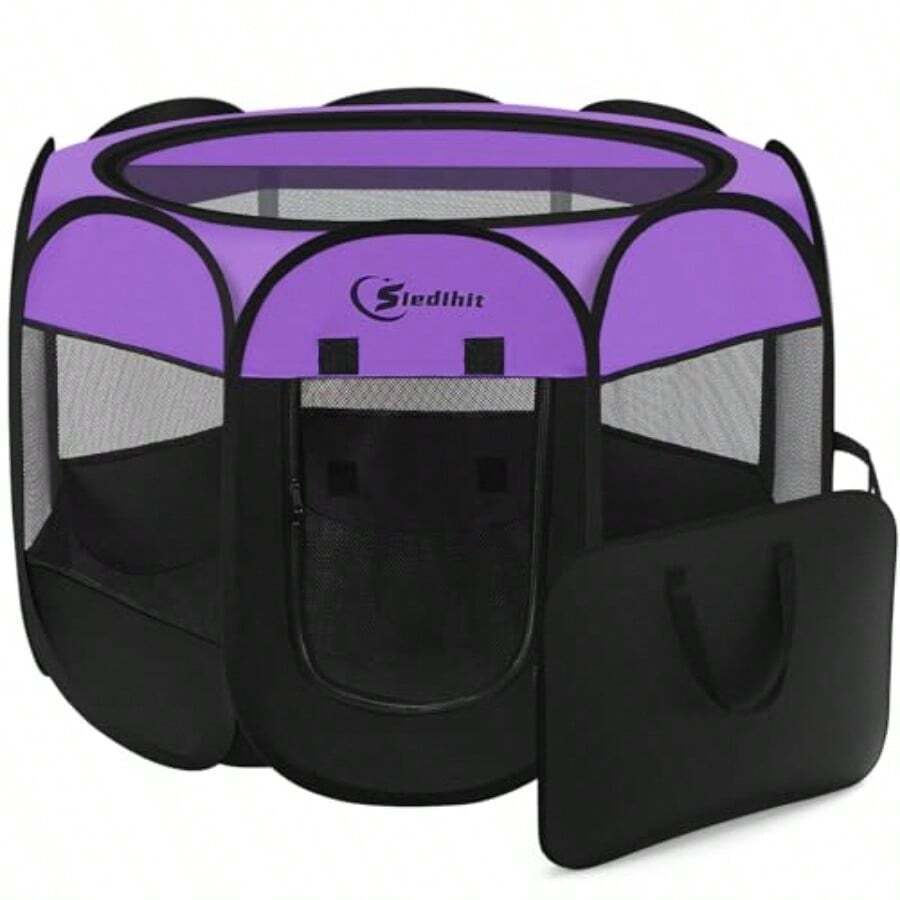 Dog Cat Playpen Puppy Pet Playpen Dogs Tent Crates Cage Indoor/Outdoor Portable Pop Up Dog Kennel Playpen With Carrying Case For Dogs/Cats/Rabbits - Purple - View 1