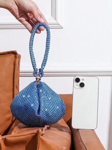 Mini Evening Bag With Rhinestone Decor, Women's Elegant Party Clutch, Lipstick Pouch, Daily Date & Shopping Handbag, Fashionable Coin Purse - Blue - View 4
