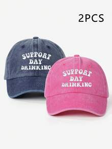 1件/2件刺繡 SUPPORT DAY DRINKING 水洗棒球帽，可調節防曬休閒帽，適合戶外、旅行、海灘、度假，Y2K風格青年帽 - 刺繡 - 查看 21