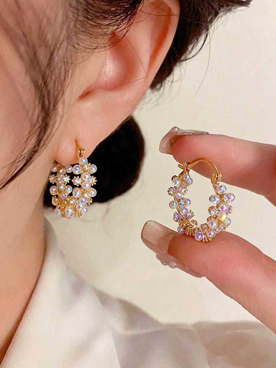 1 Pair French Fashion Versatile Round Geometric Colorful Ear Cuff Earrings, High-End Exquisite Niche Gentle Ear Jewelry Suitable For Women's Daily, Holiday, Commute Wear - Gold - View 1