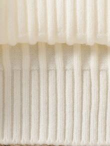 Baby Girl High Neck Knitted Base Layer Top, White Woolen Sweater - Beige - View 5