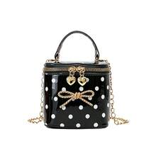 Bolso de mano mini con lunares para niñas, decoración de lazo, bolso bandolera con cadena, estilo princesa, cierre de cremallera, bolso accesorio adecuado para uso diario - A - Ver 12