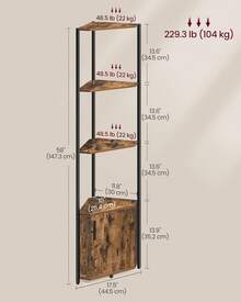 Rustic Brown Ink Black 5-Tier Corner Shelving Unit Storage Stand For Living Room Bedroom Kitchen Bathroom - Rustic Brown + Ink Black - View 3