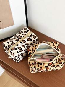 AGG, Bolsa de maquillaje con estampado de leopardo retro para mujer, bolsa con forro interior, neceser de viaje portátil, bolso de mano, bolsa versátil para almacenamiento de cuidado de la piel, organizador de productos de higiene femenina, regalo para mamá o novia - Multicolor - Ver 4