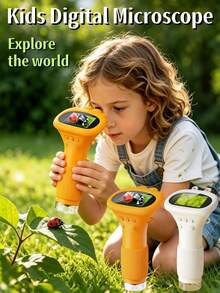 1pc Portable Digital Microscope For Kids, Popular Children's Toy, Handheld Digital Microscope For Boys & Girls, Perfect Fun Birthday Gift, 2 Inch IPS Display, 1000X Adjustable Magnification, Built-In Storage For 200 Photos, 8 LED Lights With 6-Level Adjustable Brightness, Portable Pocket Design, PC Connection Supported, For Observing Plants, Insects, Coins, Jewelry, Stamps - Multicolor - View 3