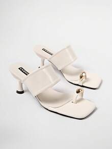 5cm New Colorblock Minimalist Toe-Post Wedge Sandals Women 2025 Summer Open Toe High Heels - White - View 6