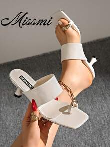 5cm New Colorblock Minimalist Toe-Post Wedge Sandals Women 2025 Summer Open Toe High Heels - White - View 7