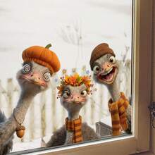 1pc Playful Design Cartoon Ostrich Window Stickers Transparent Window Clings Self-Adhesive Vinyl Decal For Glass Door And Window Decoration Autumn Thanksgiving Festive Home Decor Easy To Apply Removable Waterproof Durable - Multicolor - View 3
