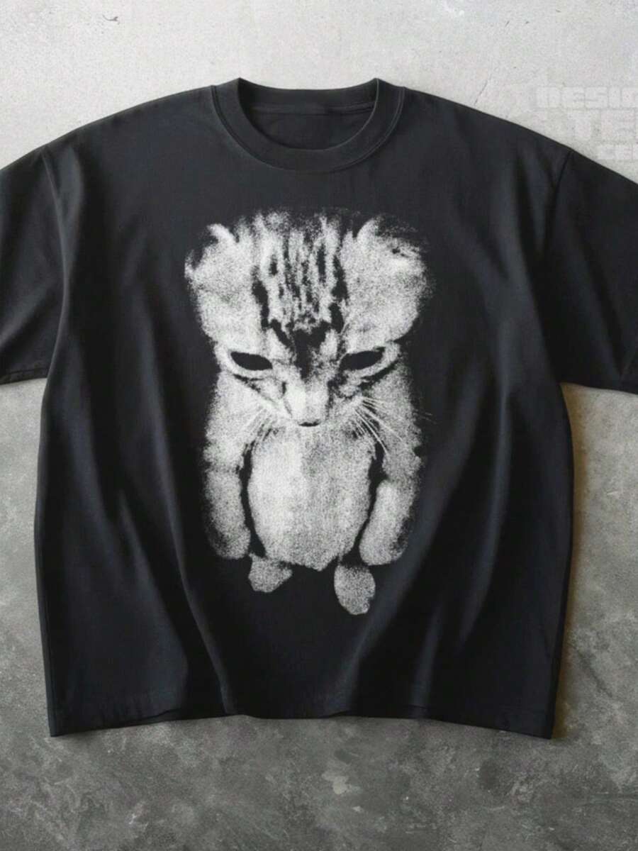 Camiseta con meme de gatito triste de pie - Negro - Ver 1