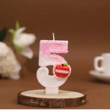 1pc Pink Apple Glitter Number Candle, 0-9 Digits Birthday Cake Topper, Cute Decorative Candle For Birthday/Theme/Holiday Party Supplies - Pink - View 14