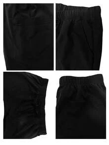Pantalones de hombre unicolor con cordón y cintura elástica mate, pantalones mate con múltiples bolsillos elásticos - Negro - Ver 5