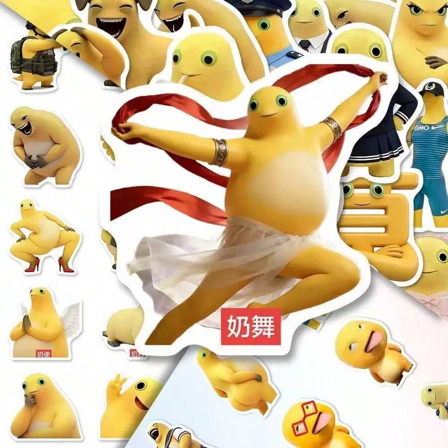 54Pcs Viral Meme Cartoon Stickers Weird Abstract Funny Character Vinyl Decals Waterproof DIY Decor Stickers For Laptop Luggage Journal Phone Case Water Bottle Scrapbook Handicraft Gift For Teens Students - Multicolor - View 1