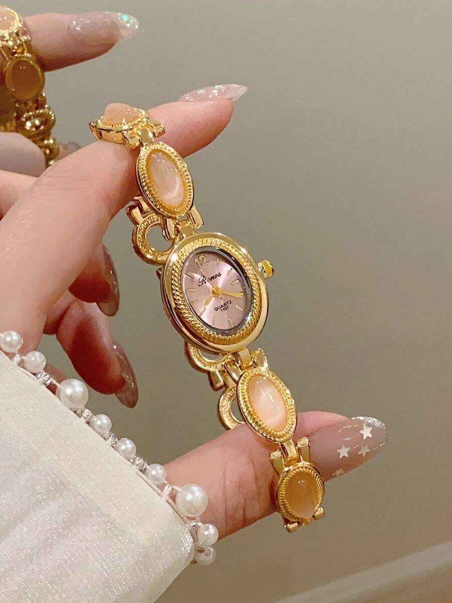 1件女款金/綠色錶帶,極簡新款小錶盤優雅時尚百搭石英手錶,適合日常佩戴 - 金色 - 查看 1