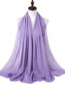1 Peça Lenço Hijab de Chiffon de Cor Sólida para Mulheres, Lenço de Cabeça Simples, Elegante e da Moda - Malva - Visão 3